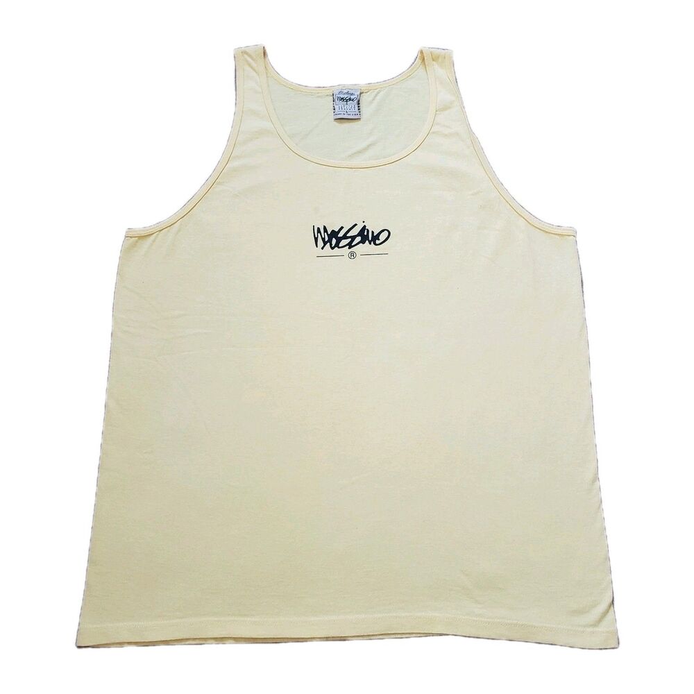 Vintage 90s Mossimo USA Made Size Large Mens Yellow Volleyball Beach Tank Top